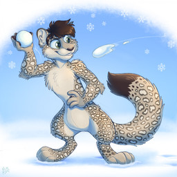 4_fingers 4_toes anthro bodily_fluids brown_hair brown_nose brown_pawpads cheek_tuft chest_tuft dipstick_tail facial_tuft feet fingers fur hair holding_object male markings motion_lines outside pawpads paws short_hair smile snow snowball snowflake snowing solo spots spotted_body spotted_fur standing tail tail_markings text toes tuft mimi-fox felid mammal pantherine snow_leopard 1:1 colored digital_drawing_(artwork) digital_media_(artwork) english_text hi_res shaded
