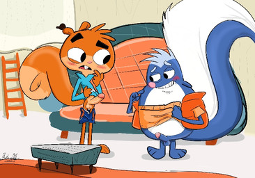 anthro blush bottomwear bottomwear_down clothed clothing clothing_lift comparing comparing_penis duo erection floating_eyebrows genitals humanoid_genitalia humanoid_penis male male/male on_model pants pants_down partially_clothed penis penis_size_difference toony mel_04 nelvana scaredy_squirrel dave_(scaredy_squirrel) scaredy_squirrel_(character) mammal mephitid rodent sciurid skunk tree_squirrel