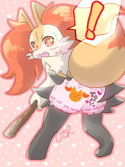 ambiguous_anthro ambiguous_gender anthro arm_tuft biped black_body black_fur bloomers blush blush_lines bodily_fluids bottomwear butt cheek_tuft clothed clothing cute_fangs digitigrade dipstick_tail exclamation_point facial_tuft fangs fur hip_tuft holding_object holding_stick inner_ear_fluff looking_at_viewer looking_back looking_back_at_viewer low-angle_view markings multicolored_body multicolored_fur open_:3 open_mouth orange_body orange_eyes orange_fur orange_inner_ear_fluff orange_nose orange_tail_tip outline partially_clothed_ambiguous partially_clothed_anthro pink_background pink_bloomers pointy_ears prick_ears rear_view shoulder_tuft simple_background solo speech_bubble standing stick sweat sweatdrop tail tail_markings tapering_snout teeth topless topless_ambiguous topless_anthro tuft two_tone_tail white_body white_fur yellow_body yellow_fur yellow_tail quail_00n0 nintendo pokemon braixen canid canine fox generation_6_pokemon mammal pokemon_(species) 2021 3:4 colored digital_drawing_(artwork) digital_media_(artwork) full-length_portrait portrait shaded signature
