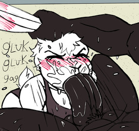 abs anthro big_penis blush bodily_fluids cum cum_in_mouth cum_inside duo ear_grab fellatio female forced forced_oral genital_fluids genitals male male/female muscular muscular_male oral penile penis sex sweat ringpaw canid canine canis lagomorph leporid mammal rabbit wolf comic