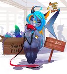 anal_beads anthro bikini blue_hair breasts clothing collar dialogue dildo female hair one-piece_swimsuit sex_toy sex_toy_background short_stack sling_bikini solo swimwear tail thick_thighs two-piece_swimsuit vibrator shnider fish marine shark 2023 absurd_res hi_res