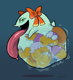 accessory anthro anthro_prey areola big_breasts big_tongue biped bodily_fluids bodily_noises bottomless bottomless_anthro bottomless_female bow_(feature) bow_accessory bow_ribbon breasts brown_hair brown_pubes bubble claws clenched_teeth clothed clothed_anthro clothed_female clothing cute_fangs devious digestion digestion_noises duo emphatic_sound_effects extended_sound_effect eyelashes eyeshadow fangs female female_anthro female_pred female_prey finger_claws floating_head_creature fully_inside ghost_tail glistening glistening_tongue gradient_background green_body green_eyeshadow groan hair hair_accessory inside_stomach koopa_shell long_tongue looking_at_self looking_at_viewer looking_down looking_down_at_self makeup monotone_background monotone_body motion_lines navel nipples non-mammal_breasts non-mammal_navel non-mammal_nipples onomatopoeia oral_vore pink_clothing pubes red_bow red_hair_bow red_ribbon rumbling_stomach same_size_vore shadow shell short_arms side_view simple_background smile smiling_at_viewer soft_vore sound_effect_variant sound_effects sweat sweatdrop teeth text toe_claws tongue tongue_out torn_clothing translucent translucent_belly translucent_body turtle_shell vore white_claws worried yellow_body cchilab mario_bros nintendo paper_mario koopie_koo lady_bow boo_(mario) ghost koopa koopa_troopa reptile scalie sphere_creature spirit turtle 2025 absurd_res dated digital_drawing_(artwork) digital_media_(artwork) english_description hi_res shaded signature soft_shading