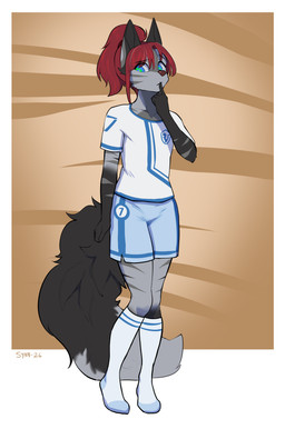 adolescent anthro bottomwear clothed clothing female footwear fur hair shirt shorts socks solo standing tail topwear young young_anthro young_female synnfultiger canid canine felid fox hybrid mammal pantherine tiger absurd_res digital_media_(artwork) hi_res