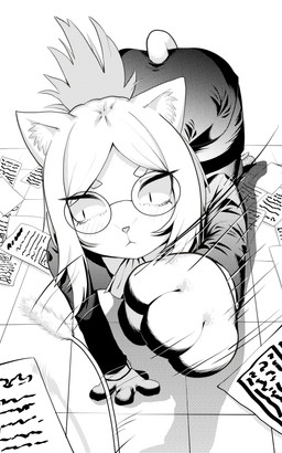 all_fours anthro ascot bangs bottomwear cat_toy clothing eyewear female formal_clothing glasses hair_up on_ground pencil_skirt playing side_bangs skirt solo swatting pecco_occeq hitoner miss_tonerico felid feline mammal 5:8 greyscale hi_res monochrome