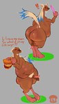 anthro anus balls barely_visible_anus big_anus big_butt big_feet big_hands big_nose blonde_hair blush bodily_fluids brown_eyes burger butt caught_in_the_act darkened_balls darkened_genitalia dialogue dildo dyed_tail eating embarrassed exclamation_point facial_hair feet food genitals goatee hair highlights_(coloring) holding_object huge_anus huge_butt long_hair male moobs mouth_full multi_nipple navel nipples overweight overweight_anthro overweight_male penis perineum presenting presenting_hindquarters saggy_balls sex_toy solo sweat sweatdrop tail text unusual_anatomy unusual_genitalia unusual_penis yellow_tail commonlightbulb mythology gobb_(commonlightbulb) bugbear mythological_creature 4:7 absurd_res hi_res