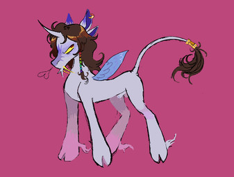 accessory animal_genitalia balls beads brown_hair cloven_hooves feral fully_sheathed fur genitals hair hair_accessory hair_beads hooves jewelry male male_feral pink_background purple_body purple_fur quadruped sheath simple_background solo standing unguligrade engelstrompete friendship_is_magic hasbro my_little_pony changeling_(mlp) equid equine hybrid mammal hi_res