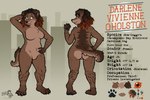 anthro black_hair breasts brown_body brown_fur butt claws curly_hair floppy_ears fluffy fluffy_chest freckled_arms freckled_back freckled_butt freckled_face freckled_legs freckled_shoulders freckled_thighs freckles front_view fur fur_markings hair herm highlights_(coloring) intersex lips looking_at_viewer markings orange_eyes pawpads rear_view simple_background solo striped_back striped_markings stripes text makowadibuja darlene_vivienne_gholston bird_dog canid canine canis carolina_dog chesapeake_bay_retriever domestic_dog hunting_dog mammal mixed_breed plott_hound retriever 3:2 english_text hi_res model_sheet