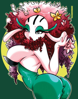 anthro anthrofied breasts butt eyelashes female flower green_background lips lipstick makeup plant pokemorph pursed_lips red_lipstick simple_background solo jenovasilver nintendo pokemon elemental_creature flora_fauna florges generation_6_pokemon pokemon_(species) red_flower_florges 2014 hi_res portrait three-quarter_portrait