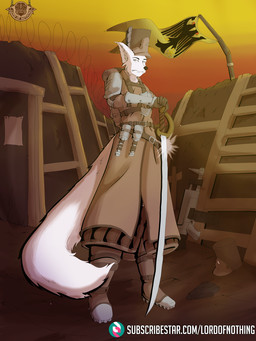 anthro clothing coat dirt flag flag_(object) gun hat headgear headwear holding_melee_weapon holding_object holding_saber holding_sword holding_weapon holy_roman_empire holy_roman_empire_flag ladder logo longcoat male melee_weapon military military_uniform outside ranged_weapon rifle saber soldier sunset sword text topwear trench trenchcoat uniform warrior weapon lordofnothin1 trench_crusade canid canine fox mammal 3:4 artist_logo artist_name english_description hi_res url