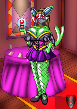 after_transformation anthro areola big_breasts bimbo_anthro bimbofication bimbofied blue_areola blue_nipples breasts bulge card clothing clown clownification clownpocalypse fortune_teller fortune_telling gynomorph huge_breasts intersex latex latex_body latex_clothing lips nipples small_waist solo tarot tarot_card thick_lips ladyfoxheart nintendo pokemon eeveelution espeon generation_2_pokemon pokemon_(species) shiny_pokemon absurd_res hi_res