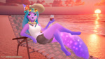 alcohol aleos beach beverage clothing eyewear female glasses gloynus hat headgear headwear longue relaxing seaside solo sunset wine gaya_fus chaise hybrid 16:9 animated hi_res high_framerate no_sound short_playtime webm widescreen