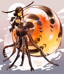 antennae_(anatomy) arthropod_abdomen black_hair breasts clothed clothing female hair multi_leg multi_limb shirt_cuffs solo thin_calves thin_legs thin_thighs topwear yellow_body hogara ant arthropod arthropod_taur honeypot_ant humanoid_taur hymenopteran insect insect_taur taur