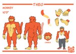 abs anthro beanie biceps bottomwear clothed clothing featureless_crotch feet fur hair hair_over_eyes hat headgear headwear humanoid_feet humanoid_hands long_tail male orange_body orange_fur pants pecs plantigrade simple_background smile solo standing sweatpants tail teeth text topwear vest white_background bariumfox theodyne_(escargotage) haplorhine mammal monkey primate 2022 english_text model_sheet