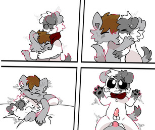 anal animal_genitalia animal_penis anthro bed biped bodily_fluids brown_hair canine_genitalia canine_penis duo erection eyes_closed first_person_view from_front_position fur furniture genitals grey_body grey_fur grey_tail hair hand_holding holding_cheek hug kissing lying male male/male male_pov missionary_position mostly_nude motion_lines on_back on_bed penis red_scarf scarf scarf_only sex side_view simple_background standing sweat tail teeth top_pov white_background white_body white_eyes white_fur white_hair young young_anthro mrdreams tiberius_magnus zero_(mrdreams) canid canine canis domestic_cat domestic_dog felid feline felis mammal 2025 6:5 comic