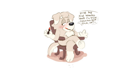 4_fingers anthro armchair bent_arm big_nose biped black_eyes black_nose black_text blush blush_lines blushing_profusely chair cheek_tuft chest_tuft crossed_legs dialogue dipstick_ears ear_markings ear_tuft eyebrows eyelashes facial_tuft feet female fingers floppy_ears folded_ears fur fur_tuft furniture glistening glistening_nose gloves_(marking) grey_body grey_ears grey_fur half-closed_eyes head_tuft holding_lipstick holding_object humanoid_hands iris leg_markings light_body light_fur light_markings lipstick lipstick_(object) looking_aside makeup markings mature_anthro mature_female monotone_background multicolored_body multicolored_ears multicolored_fur narrowed_eyes naturally_censored no_pupils nude nude_anthro nude_female on_chair open_mouth open_smile pink_blush plantigrade polygonal_speech_bubble profanity red_tongue simple_background sitting sitting_on_armchair sitting_on_chair smile snout socks_(marking) solo speech_bubble text thick_eyebrows three-quarter_view tongue tuft two_tone_body two_tone_fur white_background white_body white_ears white_eyebrows white_fur white_markings white_sclera white_speech_bubble creamycado bluey_(series) terrier_mum_(bluey) canid canine canis domestic_dog hunting_dog mammal terrier 16:9 2025 digital_drawing_(artwork) digital_media_(artwork) english_text hi_res widescreen