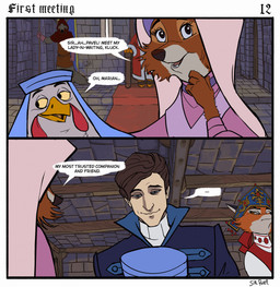 anthro banner beak chair clothing ears_up etiquette female furniture gloves group guard guard_position handwear headdress holding_melee_weapon holding_object holding_polearm holding_spear holding_weapon kokoshnik male melee_weapon narrowed_eyes nobleman noblewoman polearm royalty sitting spear standing stone_floor stone_wall wall_(structure) weapon wood wood_chair wood_furniture wooden_beam yellow_eyes sir_paulus disney robin_hood_(disney) lady_kluck lisabeth_(lord_paulus) maid_marian pavel_(sir_paulus) prince_john avian bird canid canine canis chicken felid feline fox galliform human lion mammal pantherine phasianid wolf hi_res