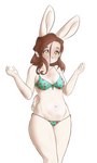 5_fingers anthro bikini breasts brown_hair clothed clothing eyebrows eyelashes female fingers freckles hair midriff navel skimpy smile solo standing string_bikini swimwear two-piece_swimsuit yellow_eyes alasou alissa_(alasou) lagomorph leporid mammal rabbit 3:5 hi_res