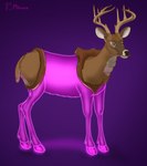 antlers black_nose brown_body brown_eyes brown_fur cloven_hooves feral fur fur_markings glowing glowing_body glowing_hooves glowing_legs hooves horn looking_at_viewer male markings mounted_trophy possessed_inanimate purple_body quadruped short_tail simple_background solo tail taxidermy taxidermy_mount translucent translucent_body translucent_hooves translucent_legs wood monocerus animate_inanimate deer mammal absurd_res hi_res