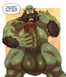 balls beard big_balls big_penis facial_hair fangs genitals green_body green_skin huge_balls huge_penis humanoid_pointy_ears male penis pointy_ears shoulder_hair solo teeth text thick_penis vein veiny_penis ghangaji humanoid orc absurd_res english_text hi_res