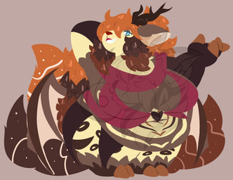 anthro antlers belly big_breasts black_horn breasts brown_body brown_fur female female_anthro fluffy fluffy_tail fur heart_(marking) horn huge_breasts markings overweight overweight_anthro overweight_female shortstack shortstack_female solo tail thefluffynight cara_(thefluffynight) mammal species_request 2023 colored digital_media_(artwork) distracting_watermark hi_res lineless watermark