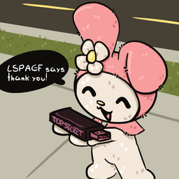 anthro dialogue electronics female grass holding_object hood outside plant plushie solo street text usb usb_stick lspagf onegai_my_melody sanrio my_melody lagomorph leporid mammal rabbit 1:1 absurd_res english_text hi_res