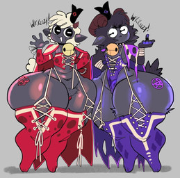 2_horns anthro bell bell_collar cloak clothing collar curled_horn duo femboy fur gesture grey_background grey_body grey_fur hand_gesture horizontal_pupils horn legwear male middle_finger occult_symbol pentagram pupils scut_tail short_tail simple_background spiked_collar spikes standing symbol tail thick_thighs thigh_highs white_body white_fur white_wool wide_hips wool_(fur) dedoggyskullz cult_of_the_lamb massive_monster_(studio) goat_(cult_of_the_lamb) lamb_(cult_of_the_lamb) purple_crown_(cult_of_the_lamb) red_crown_(cult_of_the_lamb) bovid caprine goat mammal sheep