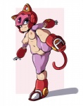 anthro blue_eyes breasts curvy_figure cybernetics female fur genitals machine mostly_nude navel nipples purple_body purple_fur pussy short_stack simple_background solo thick_thighs danterain samurai_pizza_cats polly_esther cyborg domestic_cat felid feline felis mammal