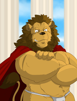 anthro asian_clothing black_nose bulge cape clothing east_asian_clothing fundoshi humanoid_hands japanese_clothing kemono male slightly_chubby solo underwear raichoclub felid lion mammal pantherine 2015