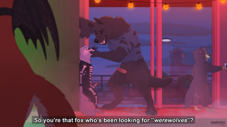 animal_genitalia animal_penis anthro anthro_on_anthro balls black_body black_fur black_nose black_sheath_slit black_tail canine_genitalia canine_penis claws clothing dialogue digitigrade duo_focus erection fangs finger_claws fur genitals group larger_anthro larger_male male male/male male_anthro open_mouth penis question_mark sheath sheath_slit shirt size_difference smaller_anthro smaller_male snout standing tail teeth text toe_claws tongue topwear torn_clothing torn_shirt torn_topwear white_body white_fur white_tail letodoesart leto_(letodoesart) canid canine canis fox mammal wolf 16:9 english_text hi_res widescreen