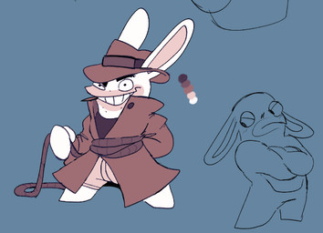 anthro arms_bent black_eyebrows black_eyes blue_background blue_body blush blush_lines bottomwear brown_clothing brown_hat brown_headwear brown_trenchcoat button_(fastener) closed_frown clothed clothed_anthro clothed_male clothing color_swatch crossed_arms detective duo ears_down eyebrows featureless_legs frown fully_clothed fully_clothed_anthro fully_clothed_male fur furrowed_brow hand_in_pocket hat headgear headwear holding_object holding_rope long_ears male male_anthro mitten_hands mouth_closed noseless nude_anthro nude_male pivoted_ears pockets rope shorts simple_background smile smiling_at_viewer spread_legs spreading standing stubble tan_body tan_bottomwear tan_clothing tan_inner_ear tan_shorts tan_skin toothy_grin white_body white_fur critterzone13 raving_rabbids rayman_(series) ubisoft fan_character rickie_(critterzone13) lagomorph mammal rabbid 2024 digital_drawing_(artwork) digital_media_(artwork) english_description flat_colors