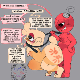 anal anthro duo herm humiliation intersex intersex/male makeup male ornament running_makeup spank_marks text tongue tongue_out tikxtakxtoo blushcrunch_studio dandy's_world roblox bobette_(dandy's_world) goob_(dandy's_world) 1:1 hi_res