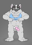 anthro barefoot blue_clothing blue_sclera blue_shirt blue_tank_top blue_topwear bottomless bottomless_anthro bottomless_male brown_eyes clothed clothing clothing_lift feet fur genitals grey_background grey_body grey_fur grey_nose male open_mouth open_smile penis pink_penis sharp_teeth shirt shirt_lift shirt_only simple_background smile solo tank_top tank_top_lift tank_top_only teeth teeth_showing topwear topwear_only brucebadger bruce_(brucebadger) badger mammal mustelid musteline hi_res