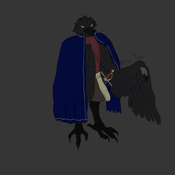 anthro beak black_beak black_body black_feathers black_talons blue_cape blue_clothing cape clothed clothing feathers male melee_weapon rapier red_clothing red_topwear solo standing sword topwear weapon winged_arms wings yellow_eyes abyssal_lurker avian bird corvid oscine passerine 1:1 digital_media_(artwork) hi_res ibispaint_(artwork)