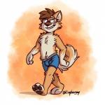 anthro barefoot blue_boxer_briefs blue_clothing blue_underwear boxer_briefs boxer_briefs_only brown_hair clothed clothing eyewear feet glasses hair male solo topless underwear underwear_only tinydeerguy shiranai canid canine canis domestic_dog mammal 1:1