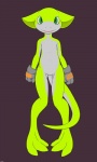 ambiguous_gender barefoot belly clothing feet gloves green_eyes grey_belly grey_body handwear looking_at_viewer mostly_nude navel open_mouth simple_background slightly_chubby smile solo tail yellow_body darkdoomer fluo lizard reptile scalie 3:5 hi_res