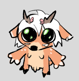 anthro antlers balls breasts chibi ear_piercing ear_ring flower genitals gynomorph hair horn intersex looking_at_viewer looking_up penis piercing plant ring_piercing solo white_hair yan yan_(character) deer mammal low_res sketch trans_(lore) trans_woman_(lore)