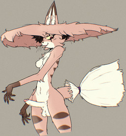 anthro balls breasts broom_tail claws erection featureless_breasts genitals gynomorph humanoid_genitalia humanoid_penis inner_ear_fluff intersex magic_user penis red_eyes solo tuft whiskers witch yellow_sclera goldeklovr efeu_(goldeklovr) felid feline lynx mammal hi_res