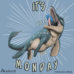 ambiguous_gender belly big_belly blue_background blue_eyes bubble duo feral feral_pred grey_body grey_fin grey_tail head_first human_prey open_mouth scuba_gear simple_background tail tan_belly tan_fin teeth text tongue vore akaikosh aquatic human mammal mosasaur mosasaurus prehistoric_species reptile scalie 2026 english_text hi_res watermark