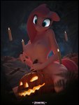 anthro anthrofied black_border border breasts candle female jack-o'-lantern lit_candle nipples nude solo steamyart friendship_is_magic hasbro my_little_pony pinkamena_(mlp) pinkie_pie_(mlp) equid equine mammal 3:4 3d_(artwork) absurd_res digital_media_(artwork) hi_res