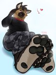 anthro clothed clothing feet foot_fetish foot_focus fur hair male paws simple_background solo kryzyasha kinktober canid canine canis domestic_dog mammal 3:4 absurd_res digital_media_(artwork) hi_res