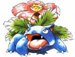 1996 3_toes ambiguous_gender angry blue_body blue_skin claws elemental_creature fangs featureless_crotch feet feral fighting_pose flora_fauna flower flower_(anatomy) fronds front_view frown full-length_portrait gaping_mouth generation_1_pokemon half-closed_eyes ken_sugimori leaf light lighting looking_aside looking_up narrowed_eyes nintendo official_art open_frown open_mouth pink_tongue plant pokemon pokemon_(species) portrait pose prick_ears quadruped red_eyes roaring scalie shadow simple_background solo standing teeth toe_claws toes tongue traditional_media_(artwork) tree venusaur warts white_background white_claws