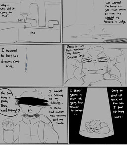 anthro backpack bodily_fluids crying curled_up dialogue dripping faucet female feral furniture looking_up pokeball sad sink sofa solo spotlight tears text water spicykiwi nintendo pokemon tulip_(spicykiwi) floragato generation_9_pokemon pokemon_(species) sprigatito absurd_res comic english_text hi_res monochrome story