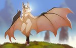 anthro bat_wings beckoning breasts chest_tuft claws cute_fangs fangs female fur gesture grass membrane_(anatomy) membranous_wings nature neck_tuft nipples nude orange_eyes outside plant seductive smile solo standing teeth tuft white_body white_fur wings grimmla bat mammal