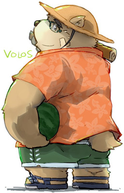 anthro band-aid bandage bottomwear clothing eyewear food fruit glasses hat headgear headwear kemono male melon overweight overweight_male plant shirt shorts solo straw_hat topwear watermelon kisukemk777 lifewonders tokyo_afterschool_summoners volos_(tas) bear mammal 2022