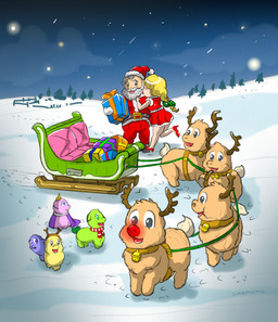 ambiguous_feral ambiguous_gender beard bell bell_collar black_eyes blue_eyes christmas_clothing cloak clothed clothed_human clothing collar eye_contact facial_hair female female_human feral footprint fur gift glowing glowing_nose green_body green_eyes green_fur group holding_gift holding_object holidays kissing large_group light_body light_skin looking_at_another looking_at_viewer male male_human night open_mouth pink_body pink_fur plant purple_body purple_eyes purple_fur red_nose scarf sky sleigh smile snow standing star tan_body tan_fur tree yellow_body yellow_fur young young_ambiguous young_feral carpdime christmas fluffy_pony mrs._claus santa_claus deer fluffy_pony_(species) human mammal new_world_deer reindeer 2024 digital_media_(artwork) hi_res