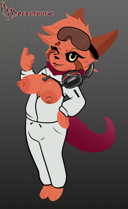 anthro black_sclera blindfold breasts bulge bulge_from_behind clothing clothing_bulge costume ear_protection electronics eyemask eyewear fur grey_clothing gynomorph headphones intersex mask meme_shirt neck_tuft nipples one_eye_closed orange_body orange_fur sleep_mask smile smiley_face solo sportswear text toony trend trending_pose tuft wink doggasaurio meme_clothing dogga canid canine canis demon domestic_cat felid feline felis hybrid mammal wolf meme