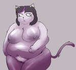 anthro belly big_breasts black_hair breasts ear_piercing ear_ring female genitals hair hanging_breasts highlights_(coloring) nipples nude obese obese_anthro obese_female overweight overweight_anthro overweight_female piercing purple_highlights pussy ring_piercing solo standing oxkingky deltarune undertale_(series) catti_(deltarune) domestic_cat felid feline felis mammal 2024