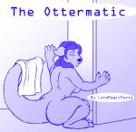 anthro barefoot bathroom biped blue_and_white cover cover_art cover_page feet female hair hi_res lord_magicpants mammal monochrome mustelid nude otter paws short sketch solo towel
