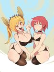 big_breasts breasts butt clothing duo female hair long_hair short_hair simple_background small_breasts postblue98 miss_kobayashi's_dragon_maid mythology kobayashi_(dragon_maid) tohru_(dragon_maid) animal_humanoid dragon dragon_humanoid human humanoid mammal mythological_creature mythological_scalie scalie 3:4 absurd_res hi_res