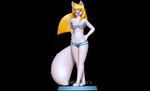 3d_modeling 3d_print anthro bikini black_background blonde_hair clothing eyewear female glasses hair hands_on_hips looking_at_viewer pose simple_background smile solo stage swimwear two-piece_swimsuit walking white_body nonotoys fan_character canid canine fox mammal 3d_(artwork) digital_media_(artwork) hi_res pinup